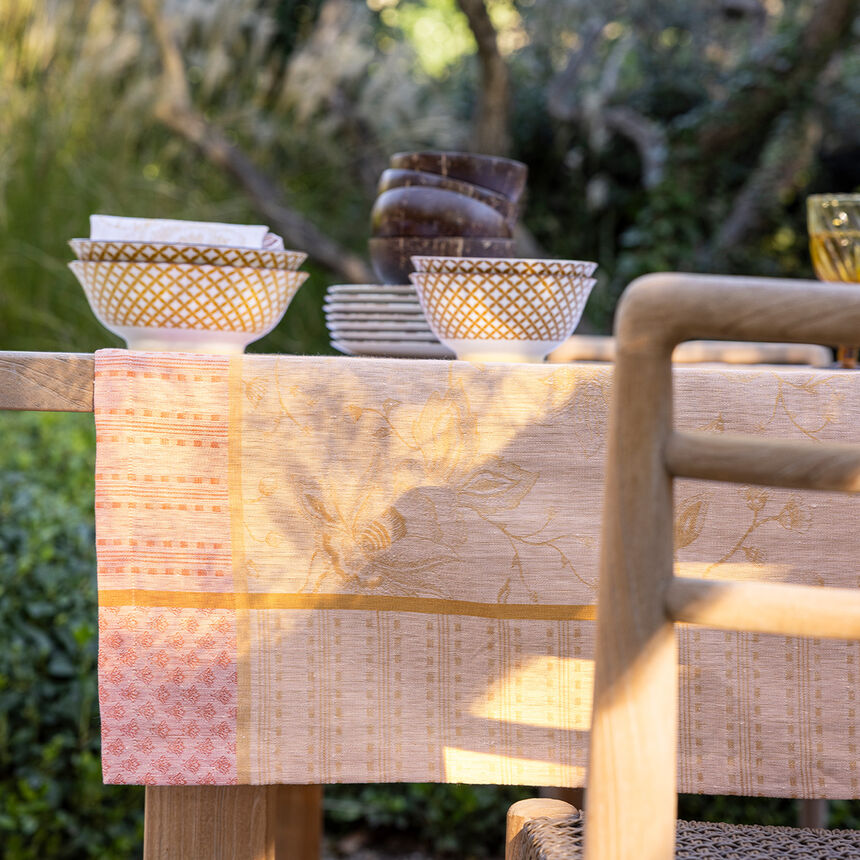 Nappe &Eacute;t&eacute; Indien Abricot 120x120 100% lin, longues fibres, , hi-res image number 2