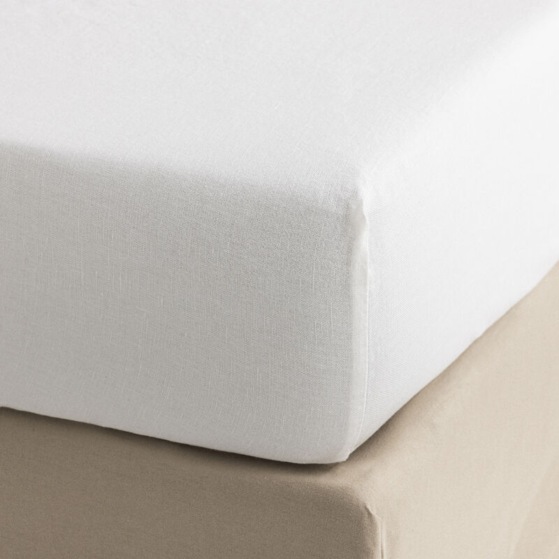Drap housse Nuances Blanc 90X200X35 50% coton - 50% lin, , hi-res