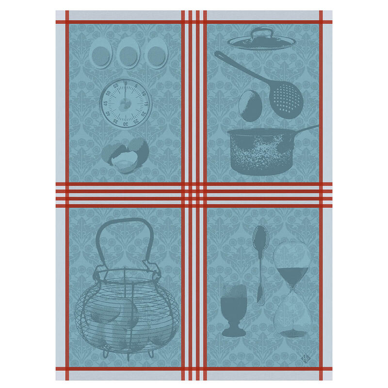 Torchon Œufs Cuissons Azur 60x80 100% coton, , hi-res image number 0