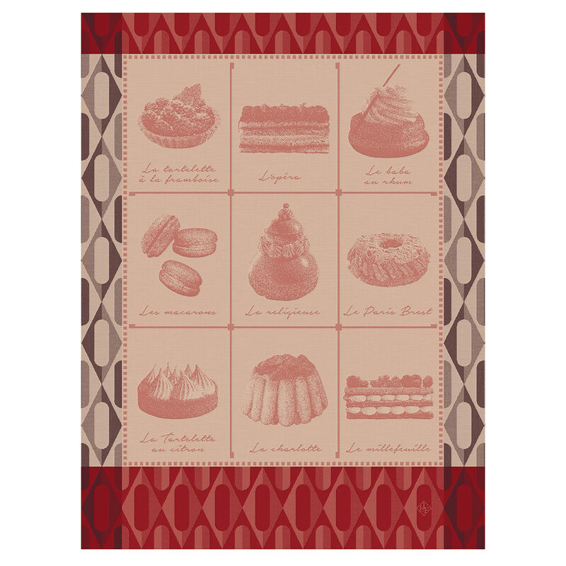 Torchon Pâtisseries Françaises Framboise 60x80 100% coton, , hi-res