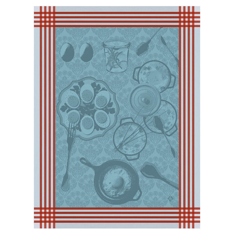 Torchon Œufs Recettes Azur 60x80 100% coton, , hi-res image number 0