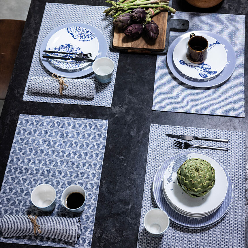Set de table enduit Empreintes Rayures Cobalt 50x36 100% coton, , hi-res image number 0