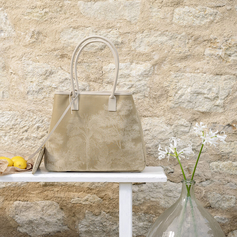 Cabas porté épaule Paysage Brun  100% coton Enduction 80% acrylique / 20% polyuréthane . Garniture : Cuir de Bovin, , hi-res image number 0