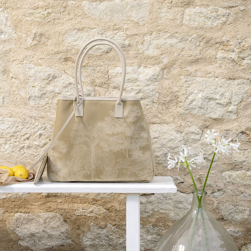 Cabas port&eacute; &eacute;paule Paysage Brun  100% coton Enduction 80% acrylique / 20% polyur&eacute;thane . Garniture : Cuir de Bovin, , hi-res image number 0