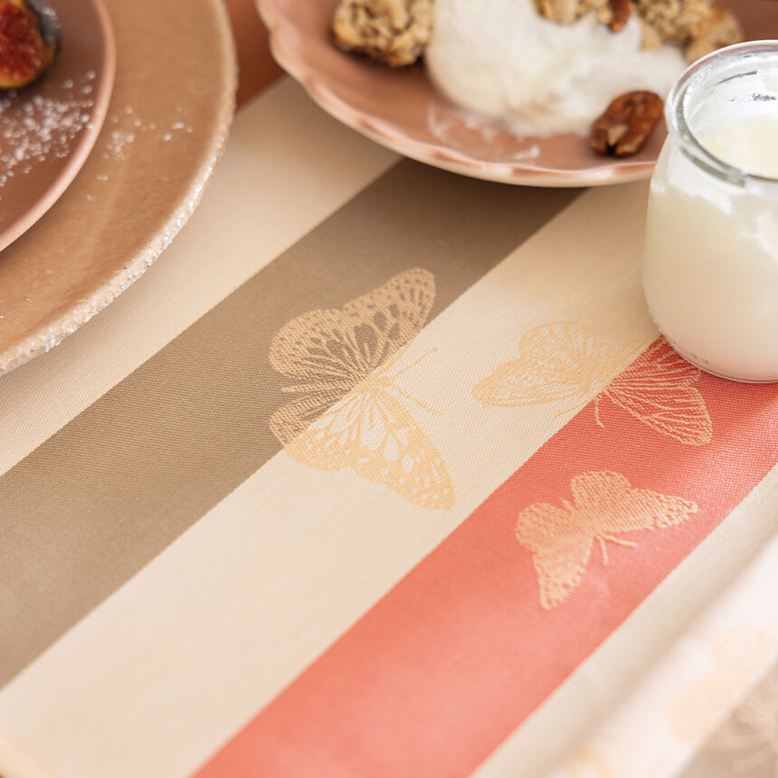 Nappe enduite Bal des papillons Enduit P&ecirc;che 175x175 100% coton, , hi-res image number 0