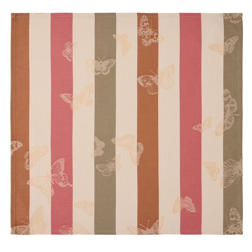 Serviette de table Bal des papillons P&ecirc;che 50x50 100% coton, , hi-res image number 1