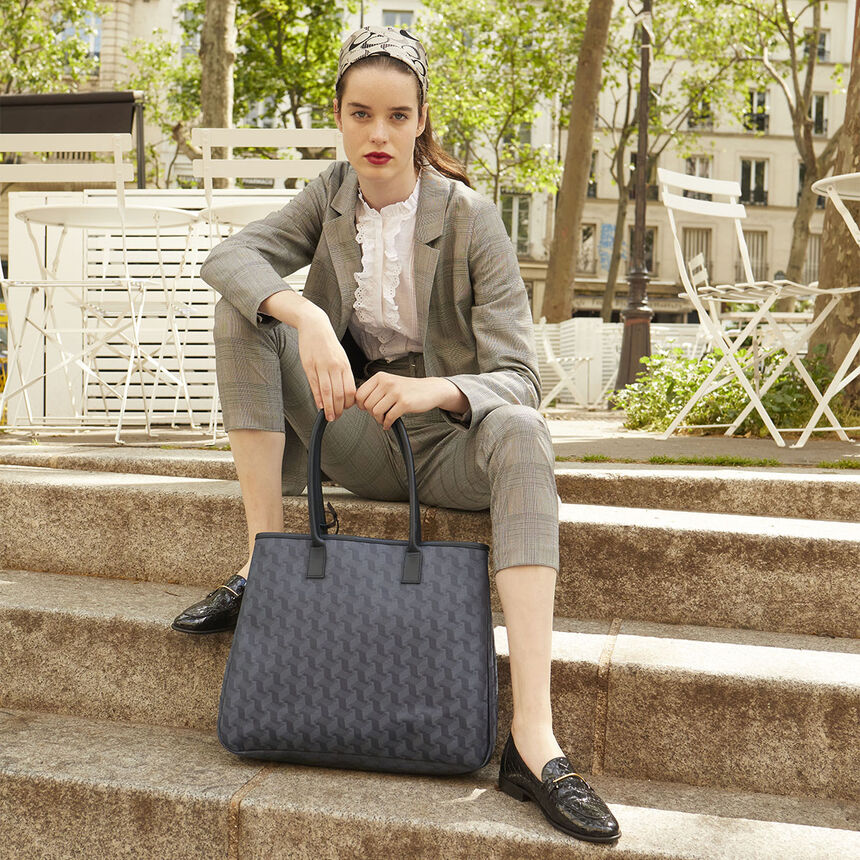 Cabas port&eacute; &eacute;paule Picto Gris  100% coton Enduction 80% acrylique / 20% polyur&eacute;thane . Garniture : Cuir de Bovin, , hi-res image number 7