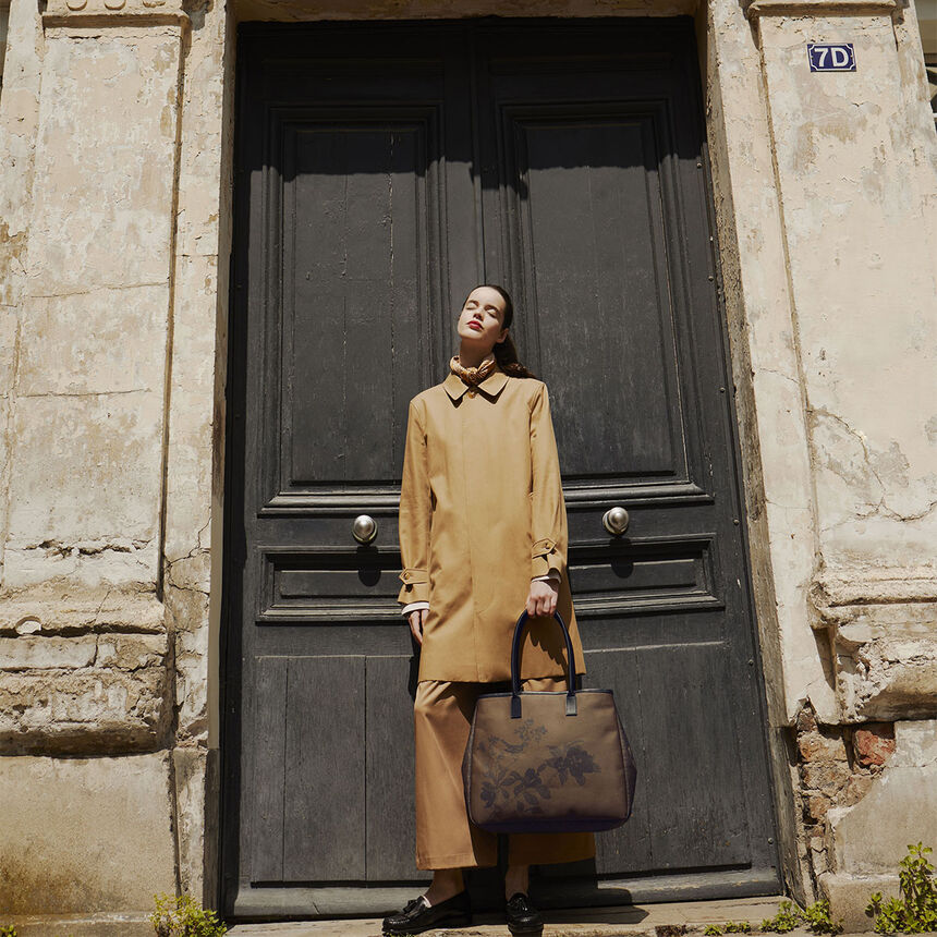 Cabas port&eacute; &eacute;paule Perchoir Marron  100% coton Enduction 80% acrylique / 20% polyur&eacute;thane . Garniture : Cuir de Bovin, , hi-res image number 0