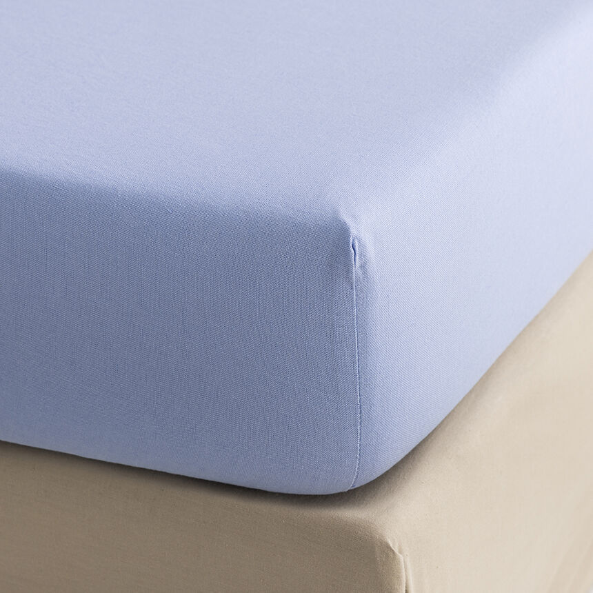 Drap housse Nuances Denim 90X200X35 50% coton - 50% lin, , hi-res image number 0