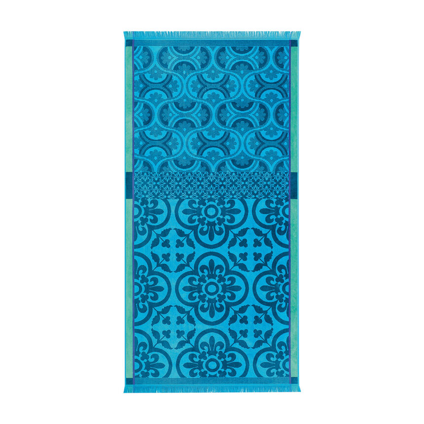 Serviette de plage Santorin Turquoise 100x200 100% coton, , hi-res image number 1