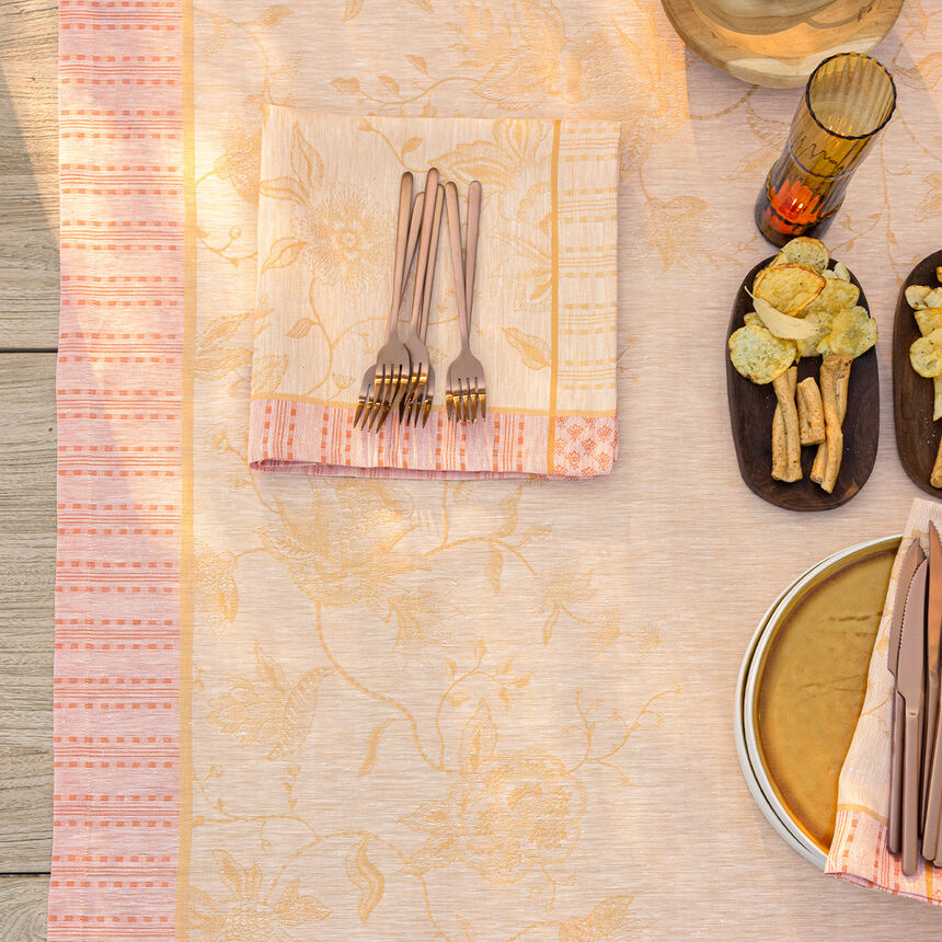 Nappe &Eacute;t&eacute; Indien Abricot 120x120 100% lin, longues fibres, , hi-res image number 3