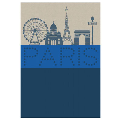 Torchon pur coton coloris bleu Paris champ de mars bleu