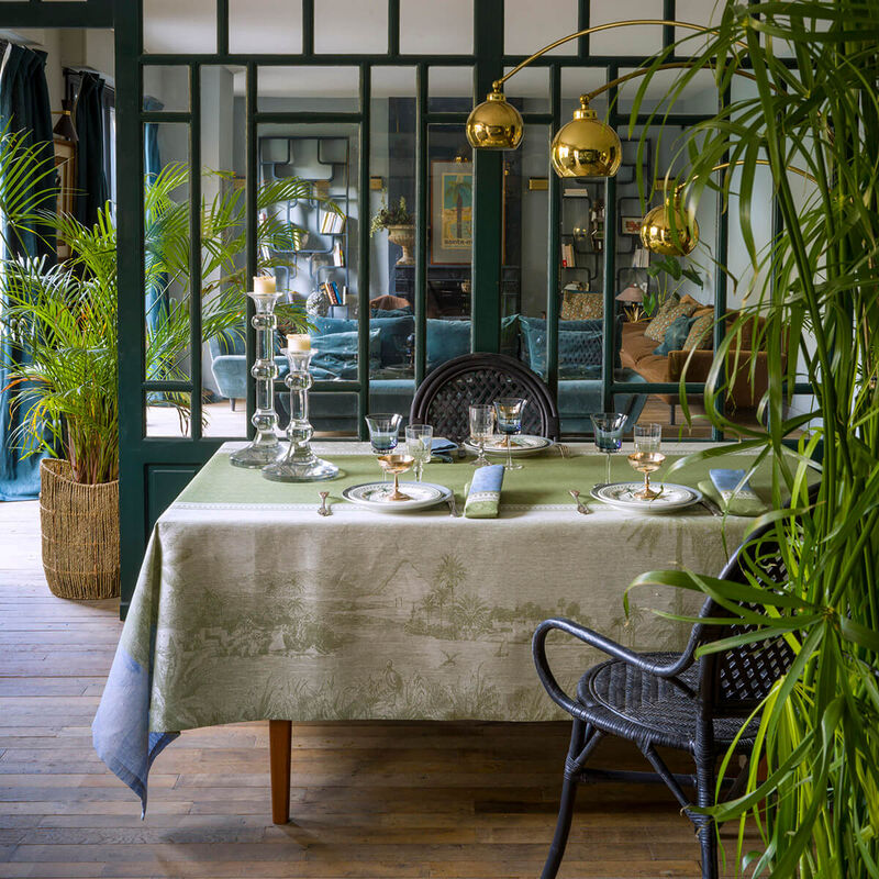 Nappe Croisi&egrave;re sur le Nil Palmier 175x175 100% lin, , hi-res image number 0