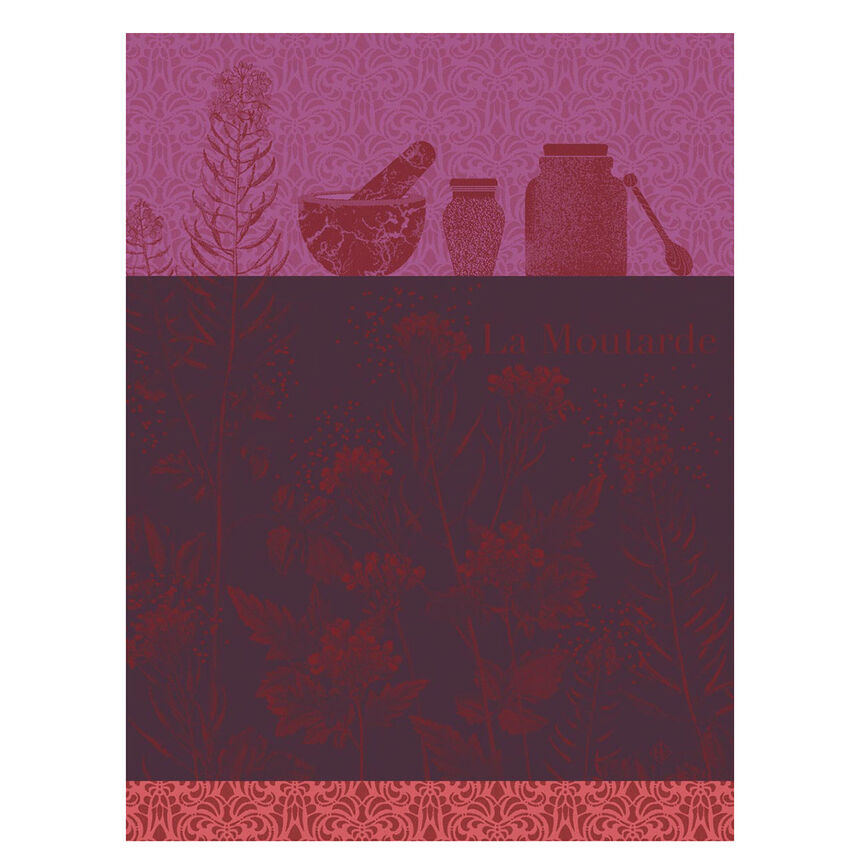 Torchon Moutarde en fleurs Violette 60x80 100% coton, , hi-res image number 0