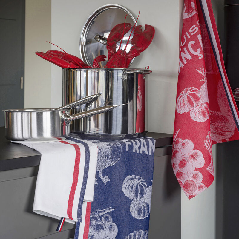 Torchon De Cuisine En Jacquard 100% Coton - Dimensions 48x70 Cm - Motif Coquelicot - Lavable Machine