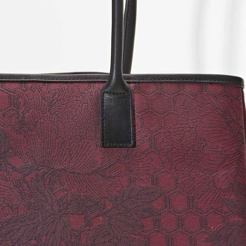 Cabas porté épaule Pivoine Bordeaux 100% coton Enduction 80% acrylique / 20% polyuréthane . Garniture : Cuir de Bovin, , hi-res image number 6