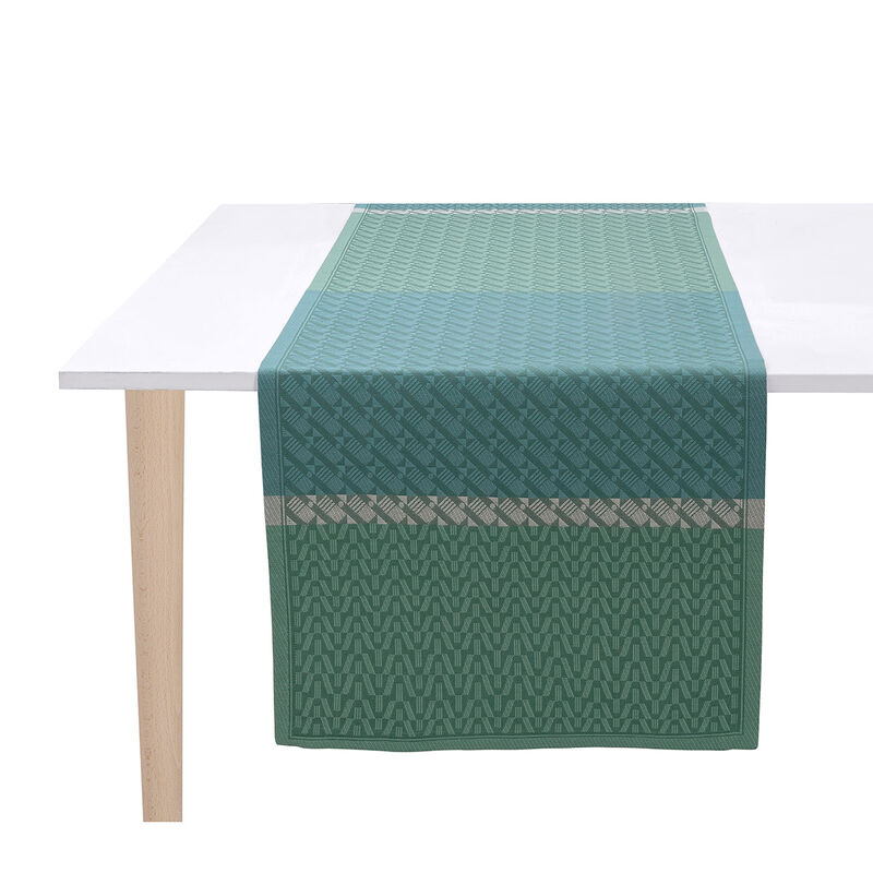 Chemin de table Veine Graphique Émeraude 50x150 100% coton, , hi-res image number 0