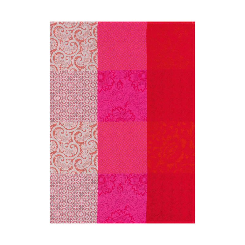 Torchon Fleurs de Kyoto Cerise 60x80 100% coton, , hi-res image number 0