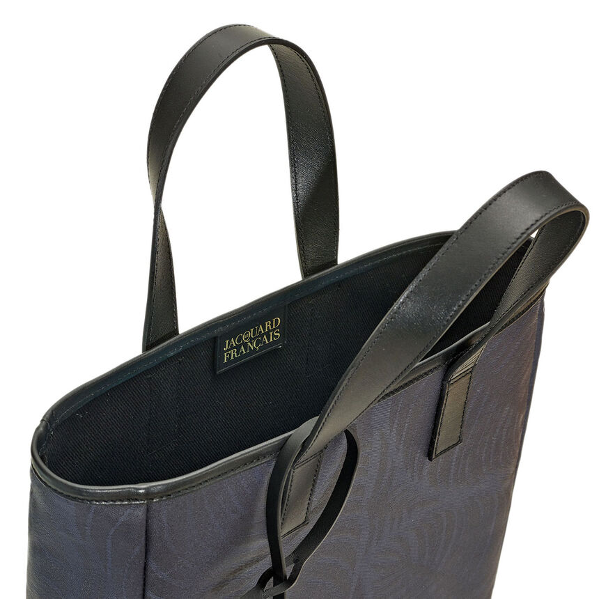 Cabas port&eacute; main Palme Bleu  100% coton Enduction 80% acrylique / 20% polyur&eacute;thane . Garniture : Cuir de Bovin, , hi-res image number 2