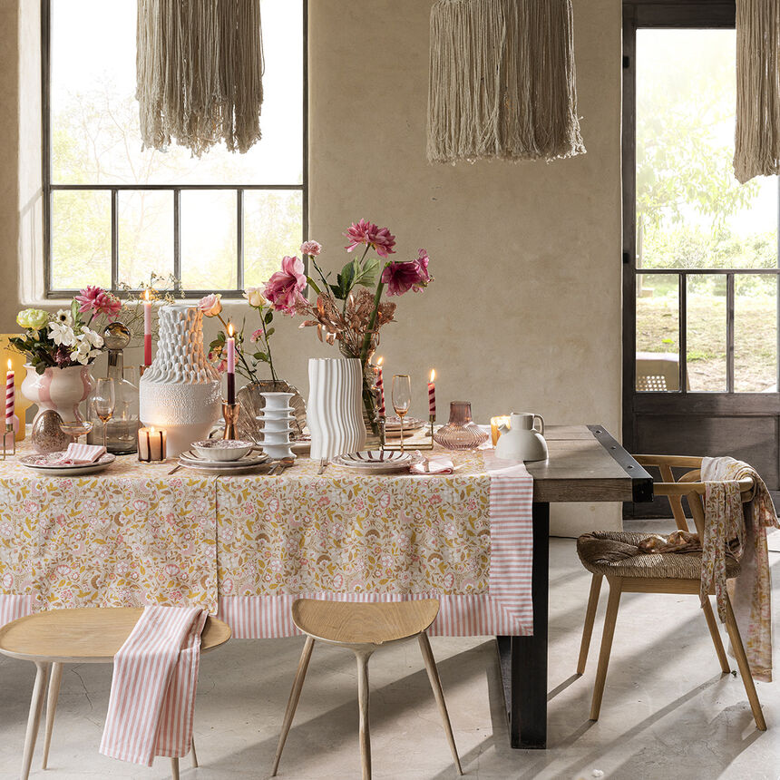 Nappe Boh&egrave;me Beige 150x150 50% coton - 50% lin, , hi-res image number 0