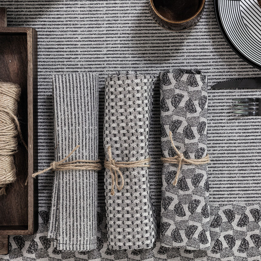 Serviette de table Empreintes Tissage Charbon 50x50 100% coton, , hi-res image number 0