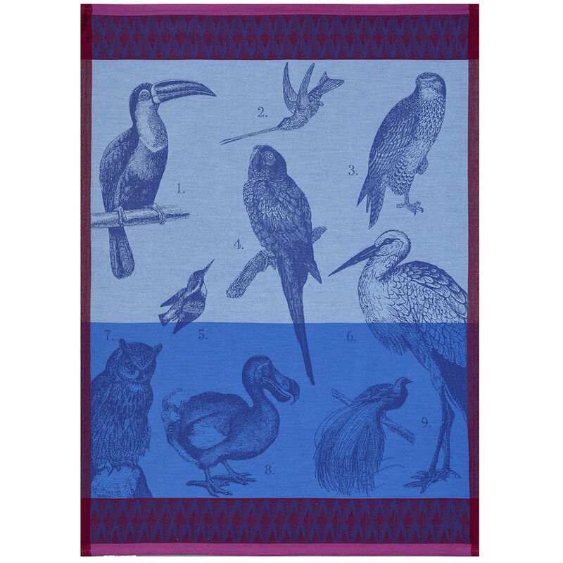 Torchon Planche animalière Volière Azur 60x80 100% coton, , hi-res image number 0